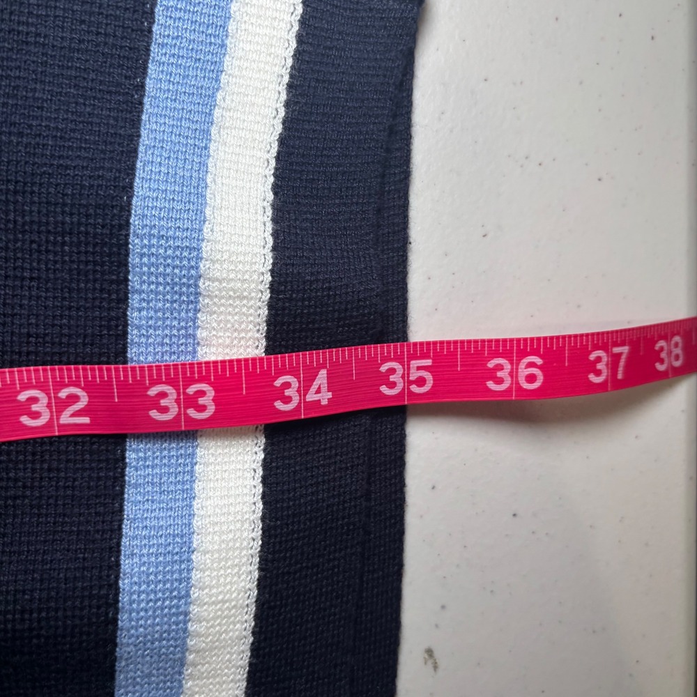 Talbots NWT Navy Blue Crewneck Heavy Knit Poncho M/L Medium Large Striped‎ - Picture 6 of 7